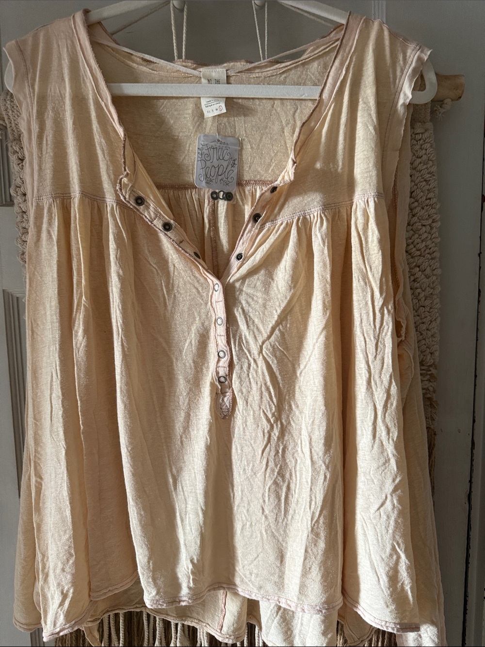 Free People Peachy/Cream Button-Front Relaxed Tank L